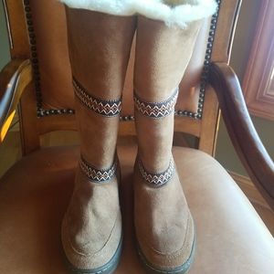 UGG Brown Winter Boots with Cream Fur Trim